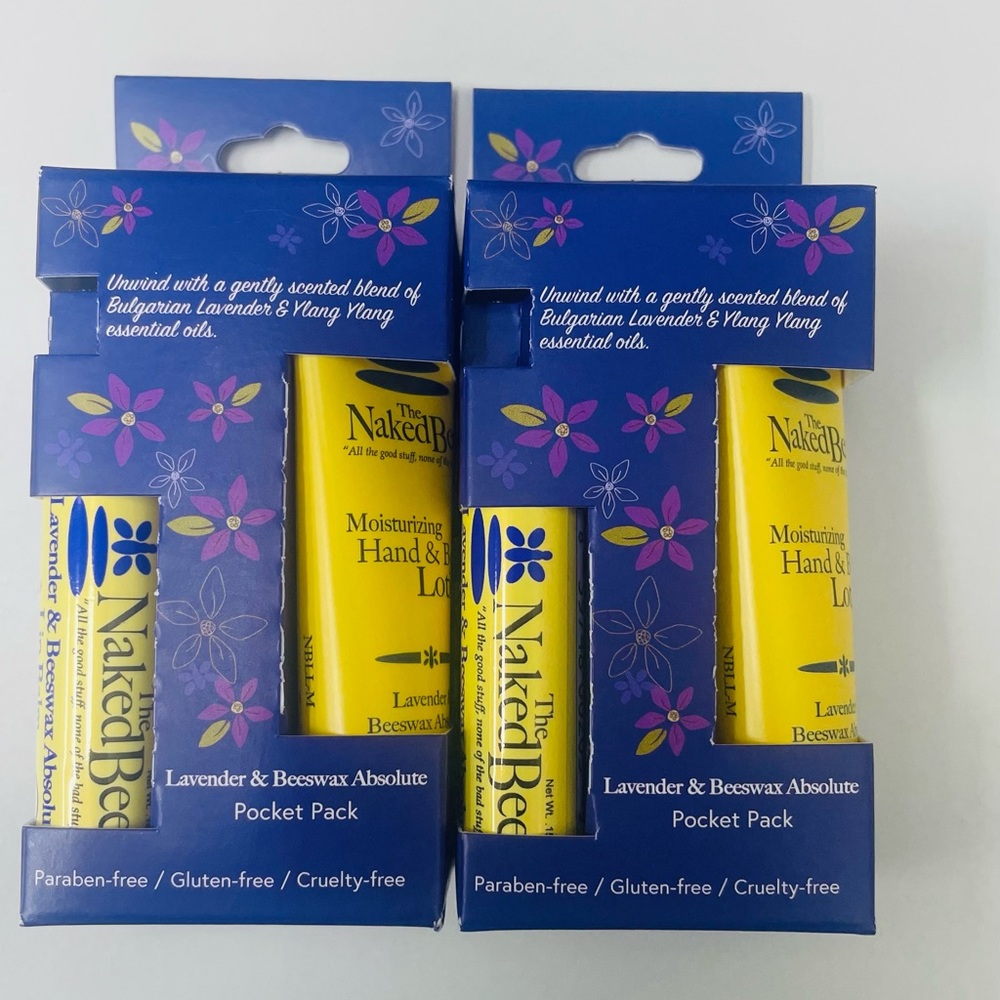 Set of (2) The Naked Bee Pocket PAC Lavender & Beeswax, Lotion And Lip Balm.